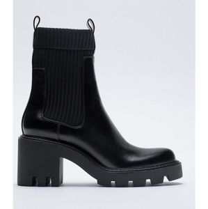 Zara Sock Style Heeled Ankle Boots with Lug Soles